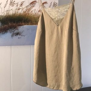 Olive dressy lace and silky cami blouse.